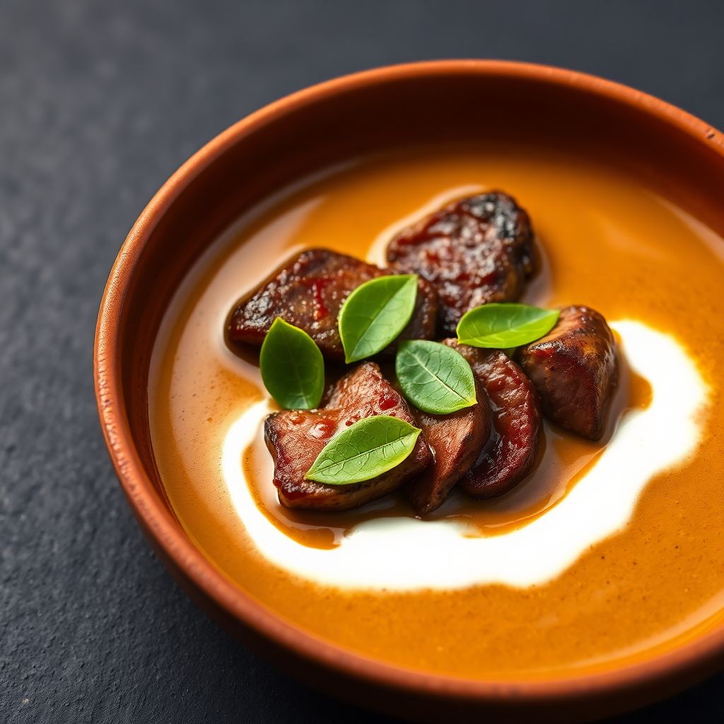 Panang curry with sliced beef glazed in thick red sauce and lime leaves