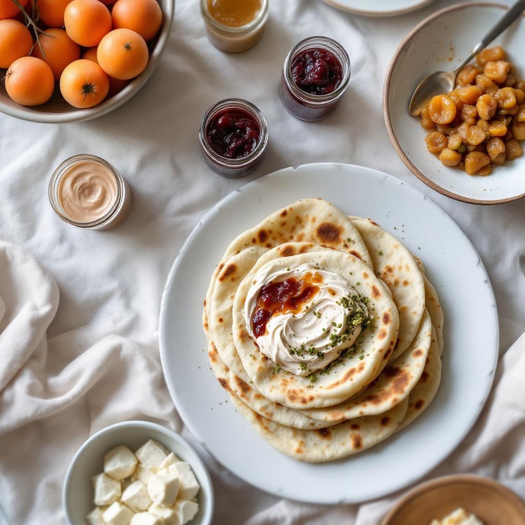 Sweet Turkish breakfast spread with jams tahini pekmez katmer and clotted cream