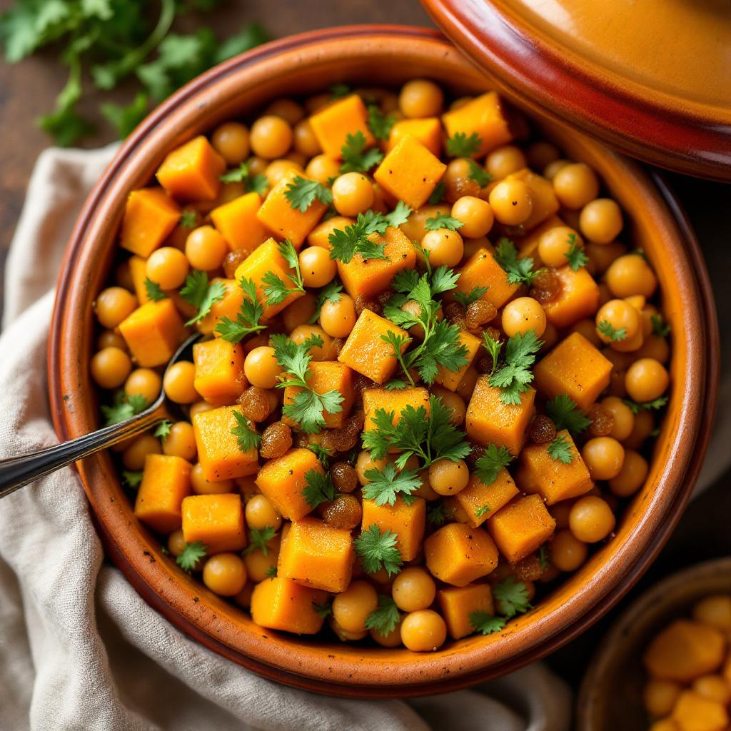 Chickpea and butternut squash tagine with ras el hanout and cilantro